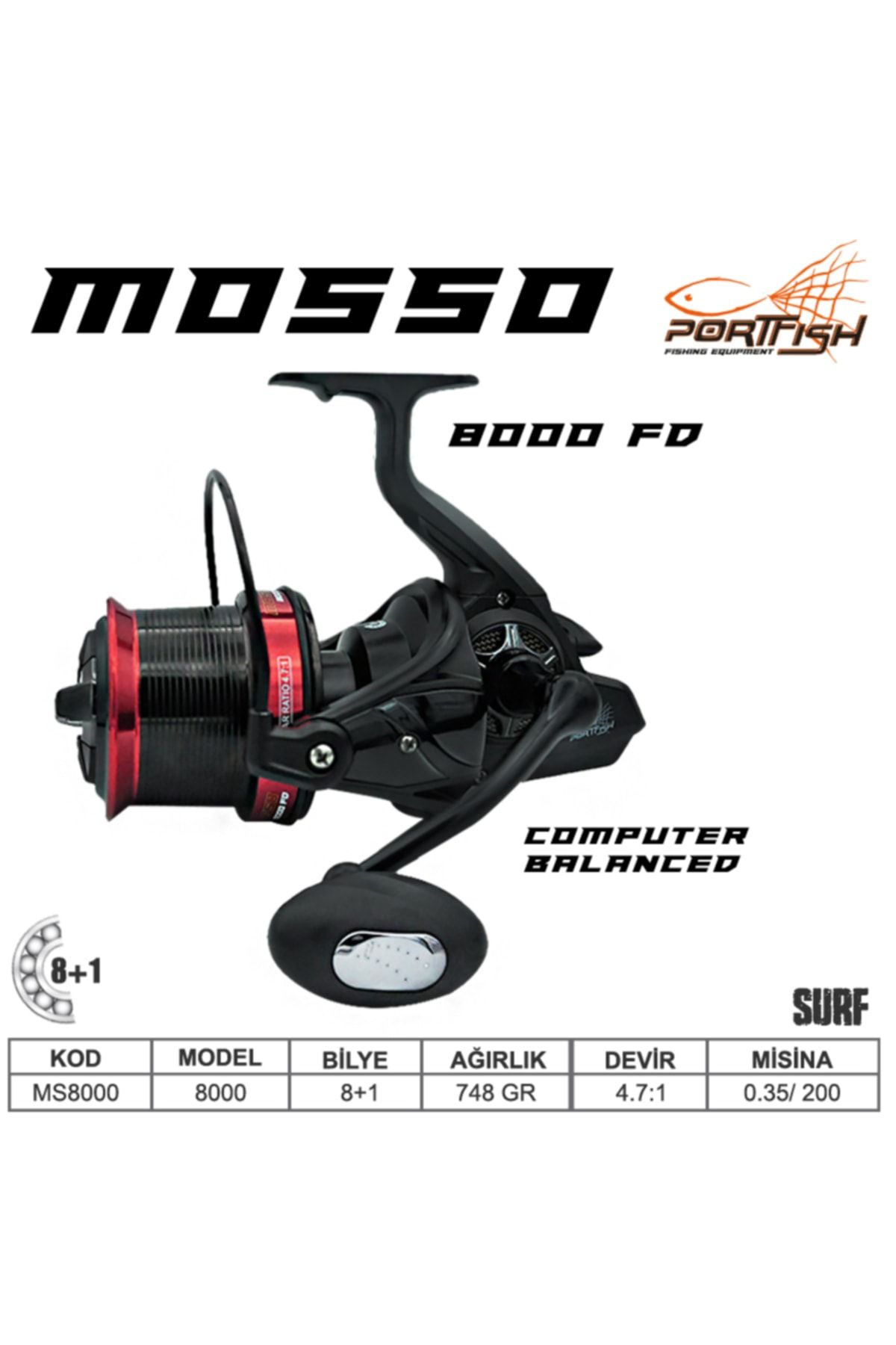 Portfish Mosso Model 8000 Fd Balıkçı Surf Olta Makinası 8+1 Bb